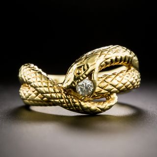 Coiled Snake Ring With Diamond - 3