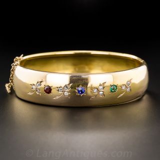 18K Diamond and Multi-Colored Stone Victorian Bangle Bracelet