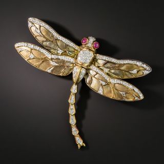 18K Diamond Dragonfly Brooch - 1