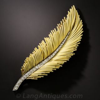 18K Diamond Feather Brooch