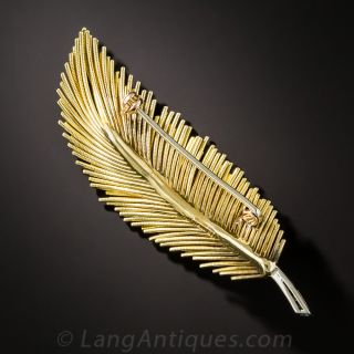 18K Diamond Feather Brooch