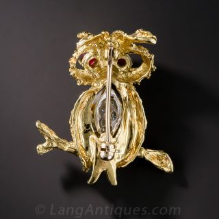 18K Diamond Owl Pin