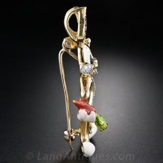 18K Diamond, Ruby and Enamel Bugs Bunny Necklace and Pin
