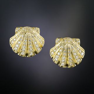 18K Diamond Sea Shell Earrings stamped  Kenzo of Paris - 1