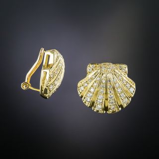 18K Diamond Sea Shell Earrings stamped  Kenzo of Paris