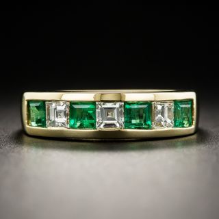 18K Emerald Diamond Band Ring - 1