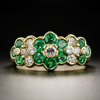 18K Emerald Diamond Flower Ring  - 1