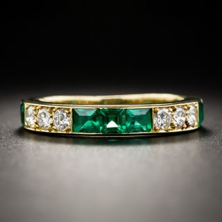 18K Emerald Diamond Wedding Band - 1