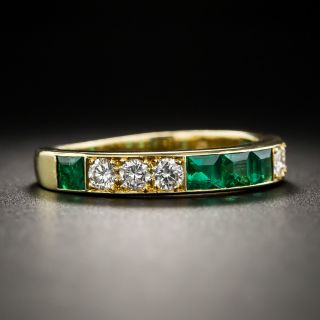 18K Emerald Diamond Wedding Band