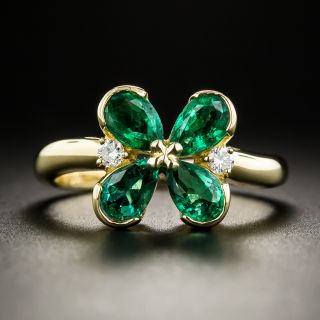 18K Emeralds Diamond Four-Leaf Clover Ring - 1