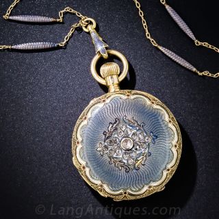 18K Enamel and Diamond Demi-Hunter Pocket Watch and Chain