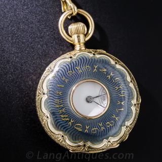 18K Enamel and Diamond Demi-Hunter Pocket Watch and Chain