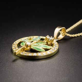 18K Enamel and Diamond Flower Pendant