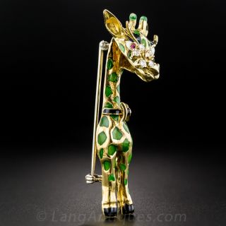 18K Enamel and Diamond Giraffe Brooch