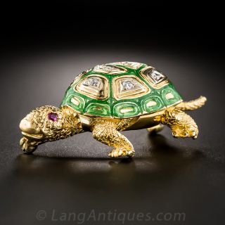 18K Enamel and Diamond Turtle Pin