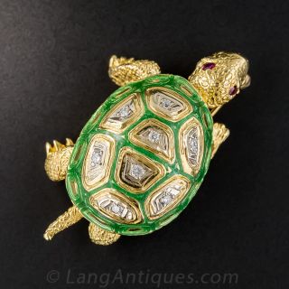 18K Enamel and Diamond Turtle Pin