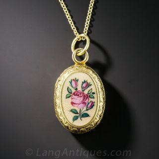 18K Enamel Rose Locket