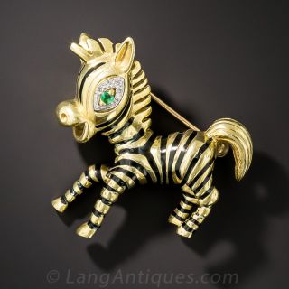 18K Enamel Zebra Brooch