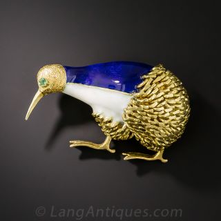 18K Enameled Kiwi Bird