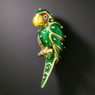 18K Enameled Parrot Pin by Hidalgo - 1