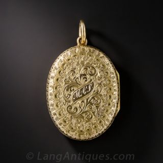 18K Engraved Oval Locket