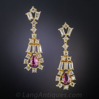 18K Estate Ruby and Diamond Dangle Earrings