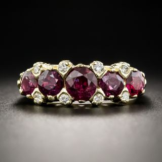18K Five Stone Ruby and Diamond Ring  - 1