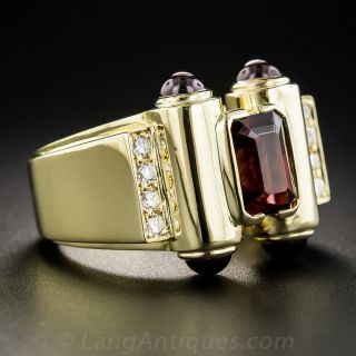 18K Garnet and Diamond Modern Diamond Ring