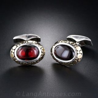 18K Gold and Silver  Garnet Cufflinks