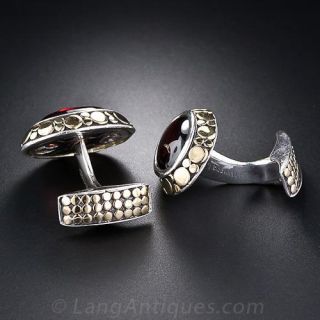 18K Gold and Silver  Garnet Cufflinks