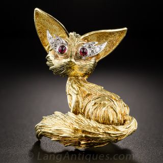 18K Gold Fox Pin 