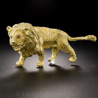 18K Gold Lion Brooch - 1