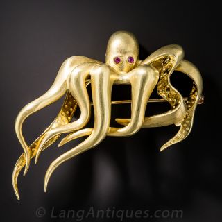 18K Gold Octopus Pin