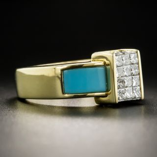 18K Invisibly Set Diamond and Turquoise Ring