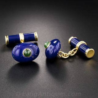 18K Lapis and Nephrite Cufflinks