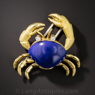 18K Lapis Crab Brooch