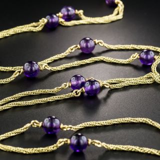 18K Long Amethyst Bead Chain Necklace - Austrian - 1