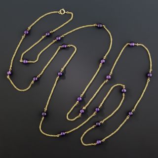 18K Long Amethyst Bead Chain Necklace - Austrian
