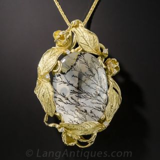 18K Moss Agate Foliate Pendant - 1