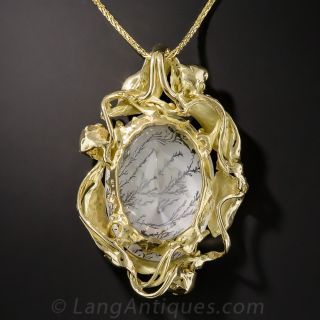 18K Moss Agate Foliate Pendant