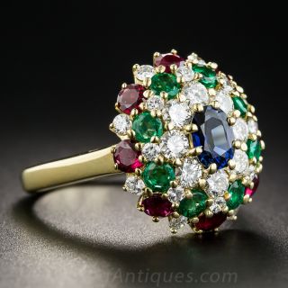 18K Multi-Color Diamond, Sapphire, Emerald and Ruby Ring