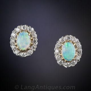 18K Opal and Diamond Cluster Earrings