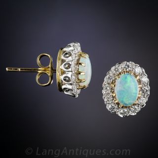 18K Opal and Diamond Cluster Earrings