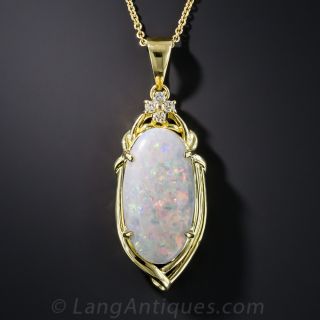 18K Opal and Diamond Pendant Necklace - 1
