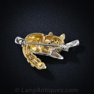 18K Platinum and Diamond Racoon Pin
