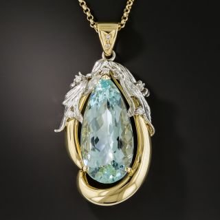 18K & Platinum Large Pear Shape Aquamarine Necklace - 1