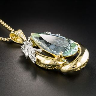 Large Pear-Shaped Aquamarine 18K & Platinum Necklace