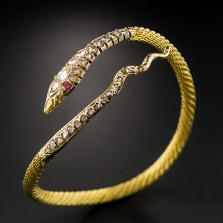 18K Rose-Cut Diamond Snake Bracelet - 1