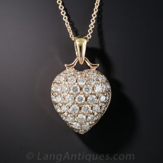 18K Rose Gold Pavé Diamond Puffed Heart Pendant