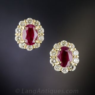 18K Ruby and Diamond Halo Earrings - 1